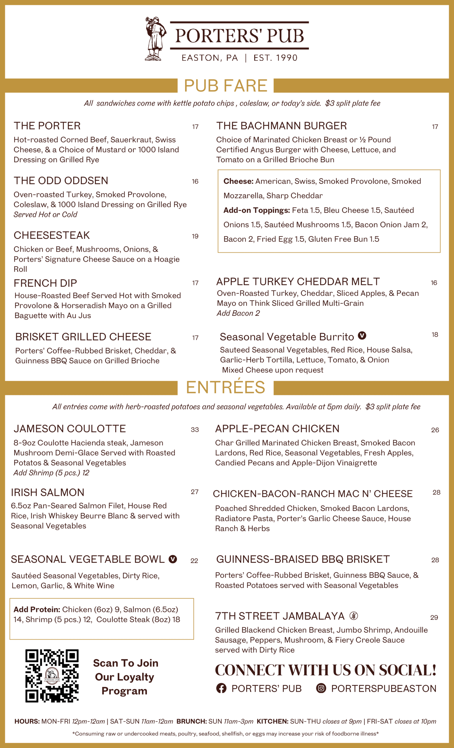 Fall 2025 Porters' Menu