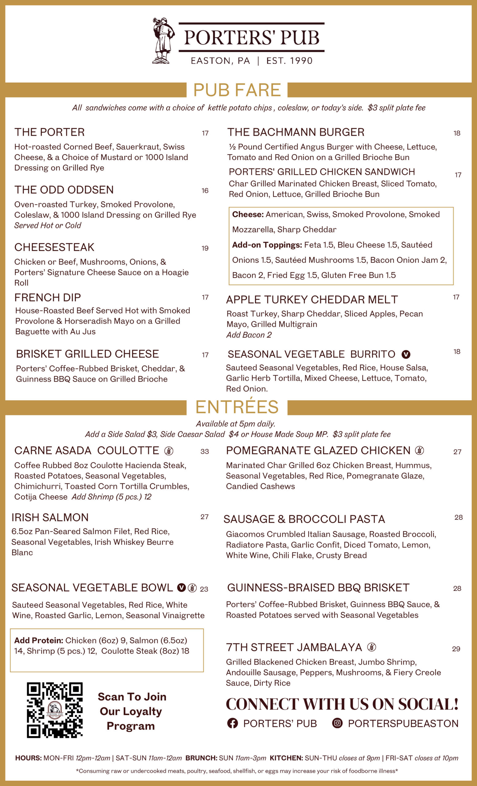 Spring 2026 Porters' Menu