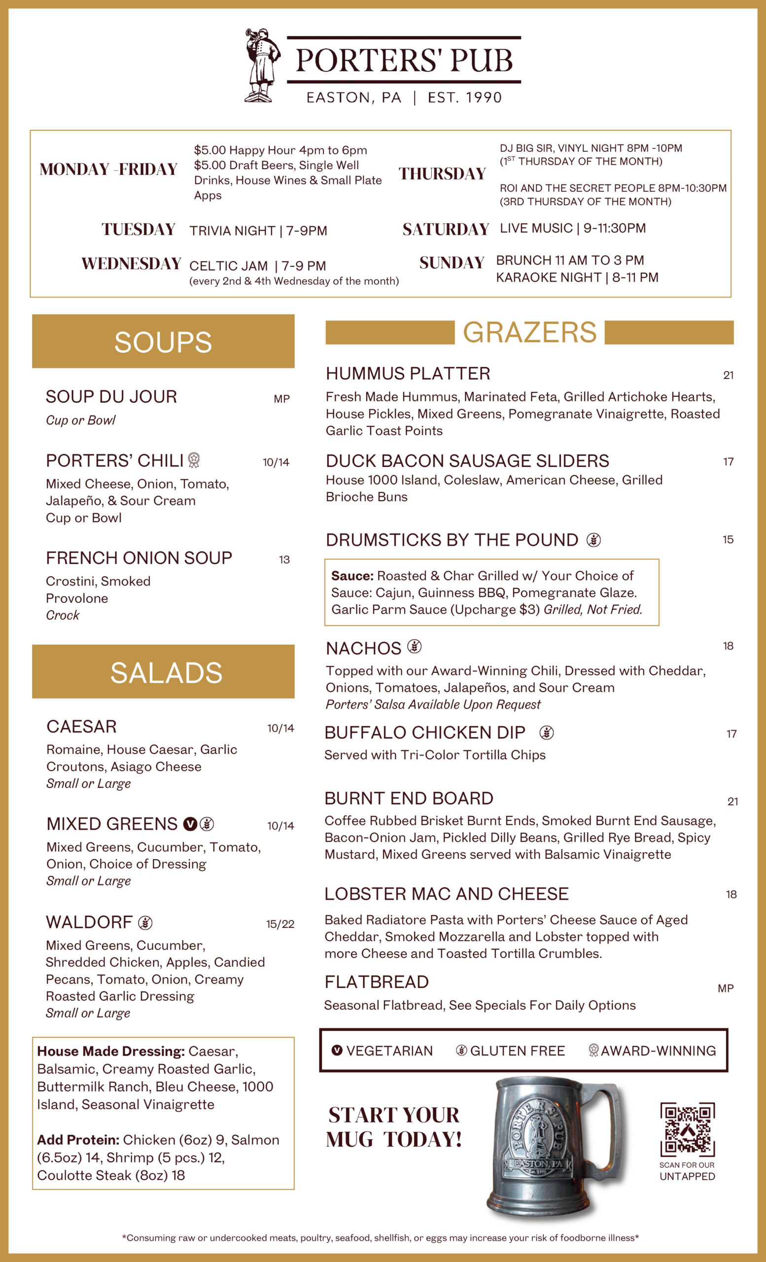Spring 2026 Porters' Menu