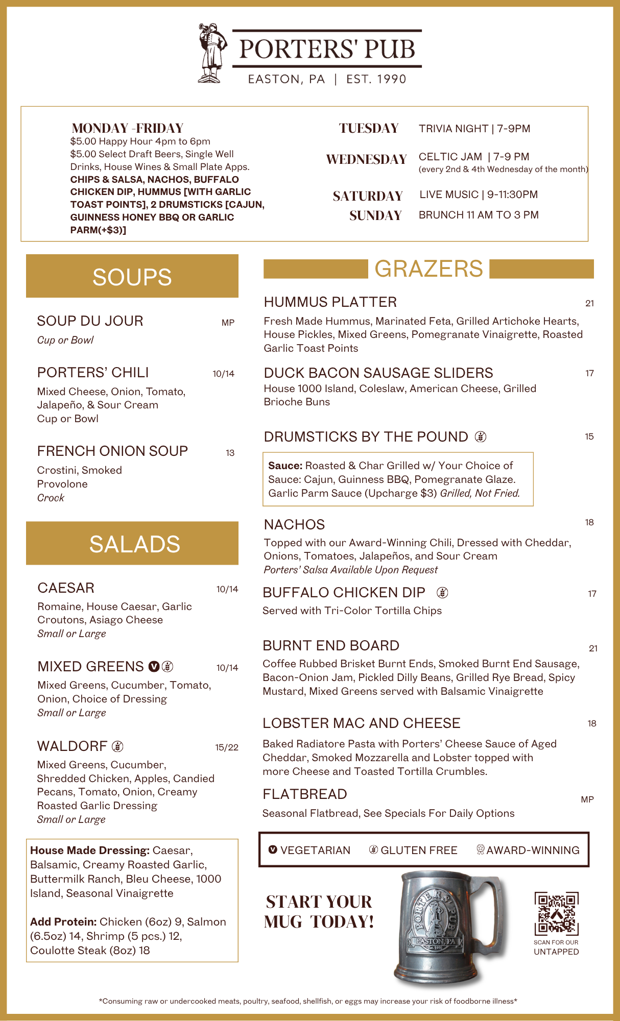 Spring 2026 Porters' Menu